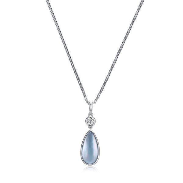 ELLE Ethereal Drops CZ Mother of Pearl  and Synthetic Topaz Pendant Necklace - Silver