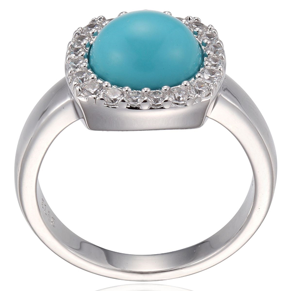 ELLE Sterling Silver Simulated Blue Topaz Ring Size 7 - Silver