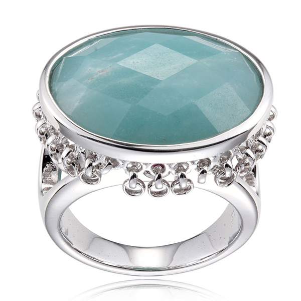 ELLE Sterling Silver Chinese Amazonite Ring with TaSterling Silver els Ring Size 7 - Silver
