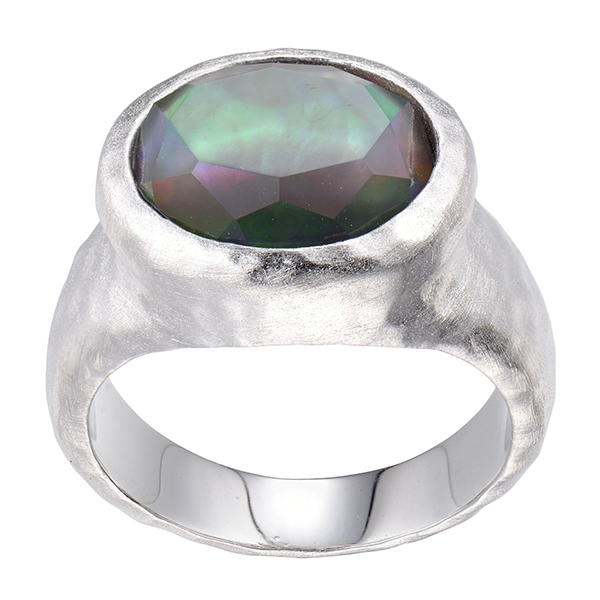 ELLE Sterling Silver Grey Mother of Pearl and White Crystal Doublet Ring Size 7 - Silver