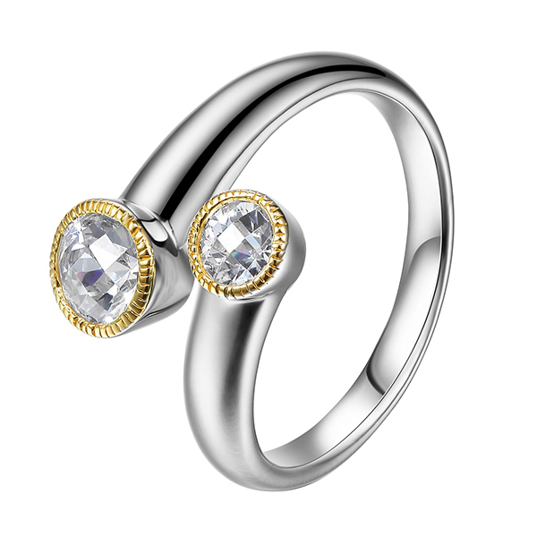 ELLE Sterling Silver Two Tone Bypass Ring Size 7