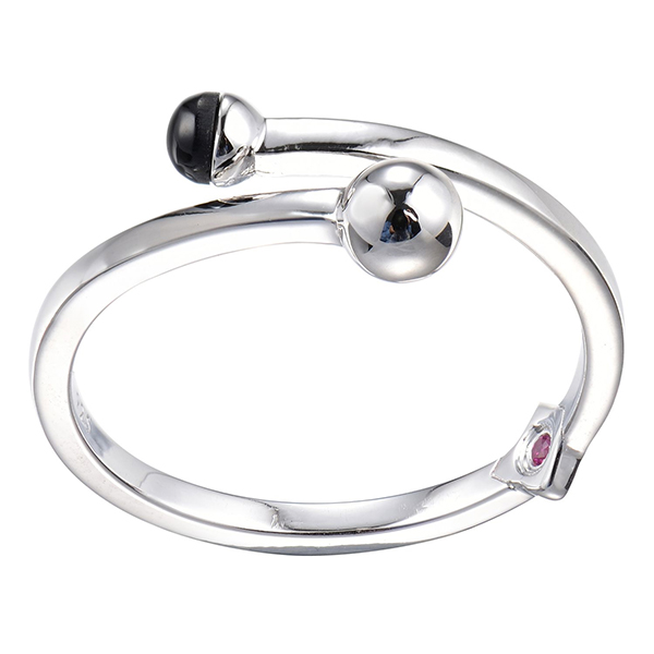 ELLE Sterling Silver Posh Black Agate Bypass Ring Size 7 - Silver