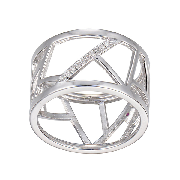 ELLE Sterling Silver Wide Band with Cubic Zirconia Ring Size 6 - Silver