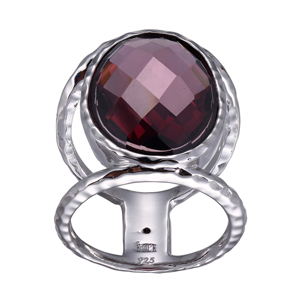 ELLE Sterling Silver Checkerboard Smoky Quartz Cubic Zirconia Ring Size 7 - Silver