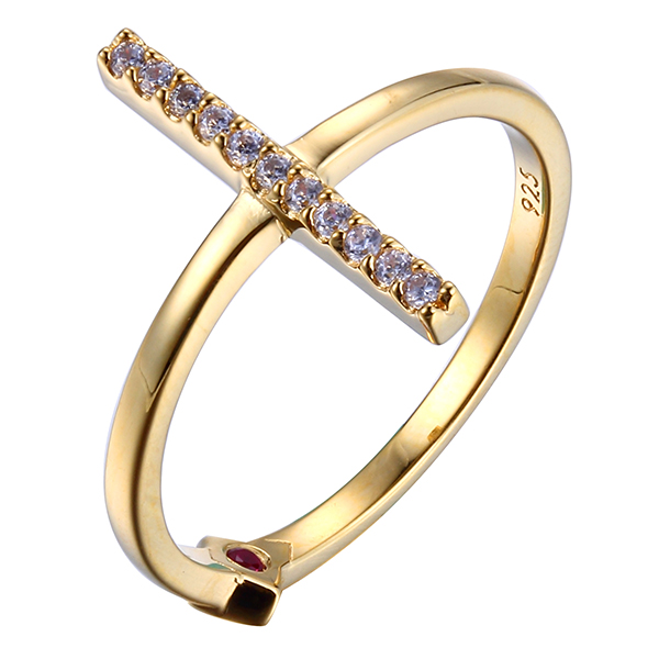 ELLE Sterling Silver Cubic Zirconia Bar Ring Size 6 - Gold