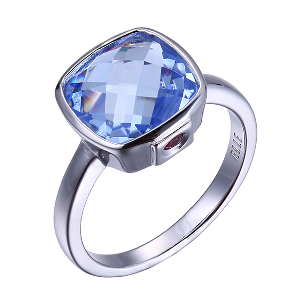 ELLE Sterling Silver MYSTIC Simulated Blue Quartz Cushion Ring Size 6 - Silver