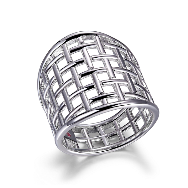 ELLE Sterling Silver Wide Basket Weave Band Ring Size 7 - Silver