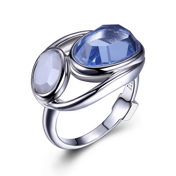 ELLE Sterling Silver SUGAR MELON Simulated Blue Quartz and Blue Lace Agate Ring Size 6 - Silver