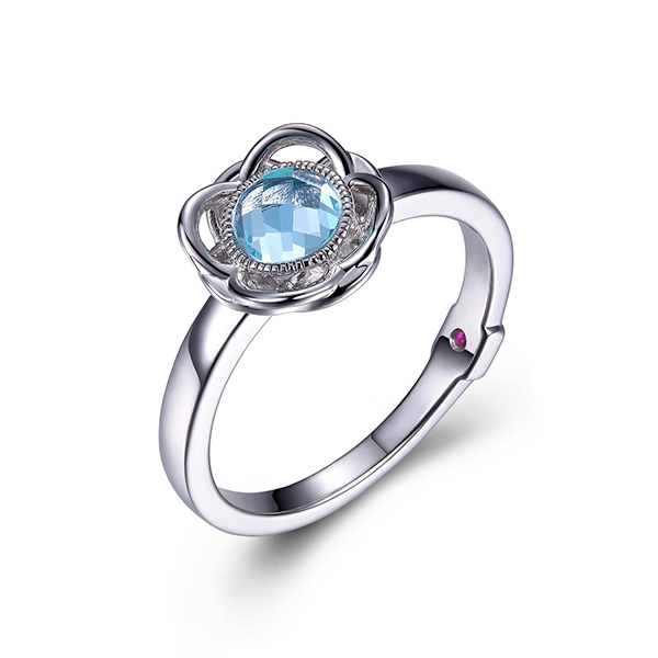 ELLE Sterling Silver ROMANCE Genuine Sky Blue Topaz Flower Ring Size 6 - Silver