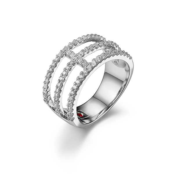 ELLE Sterling Silver Three _Row Cubic Zirconia Ring Size 6 - Silver