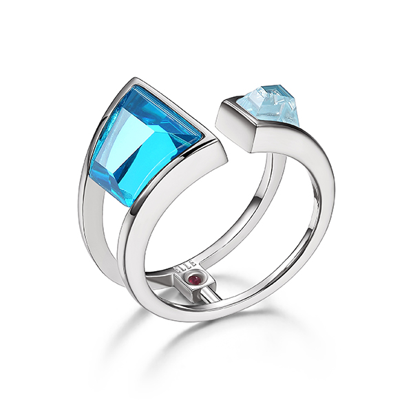 ELLE Sterling Silver PARADOX Blue Tanzanite Cubic Zirconia Open Ring Size 6 - Silver