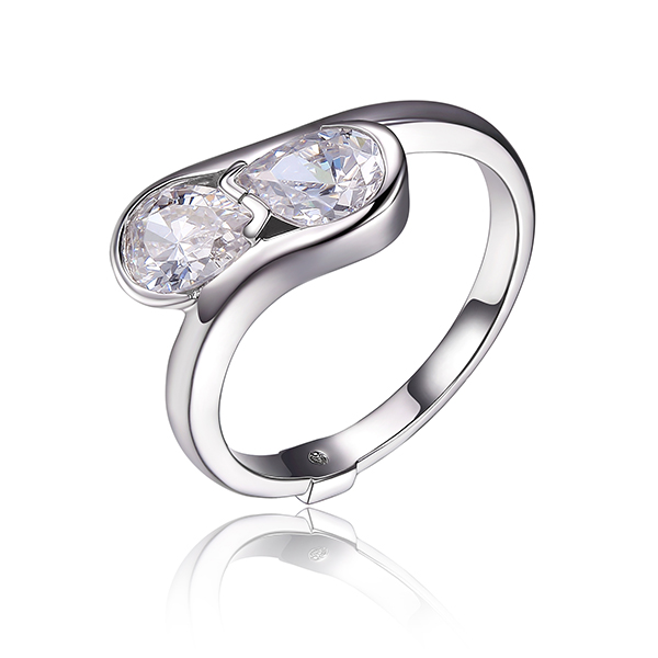 ELLE Sterling Silver Pear Shaped Hug Ring Size 7 - Silver