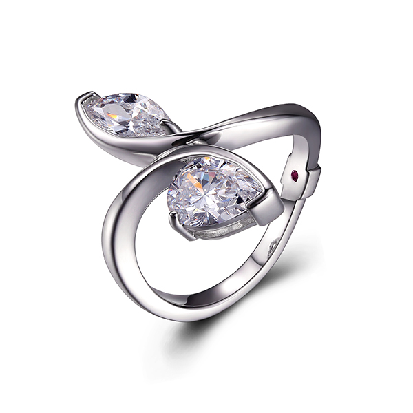 ELLE Sterling Silver Cubic Zirconia Bypass Ring Size 6 - Silver