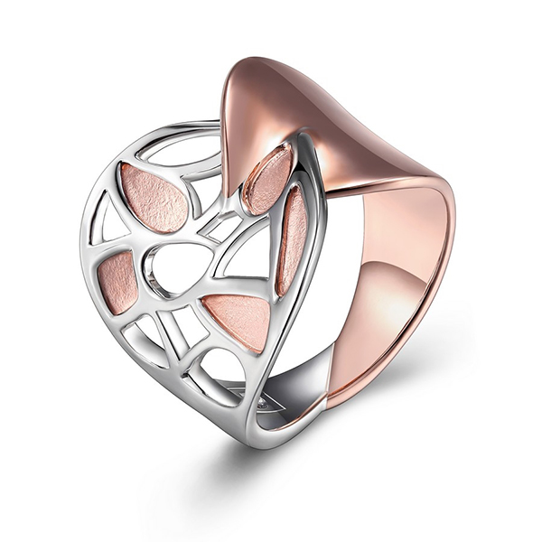 ELLE Sterling Silver Rose Petal Wide Two Tone Ring Size 6
