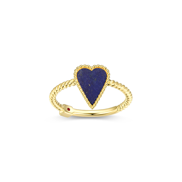 ELLE Sterling Silver LONG LOVE Lapis Lazuli Elongated Heart Twist Band Ring Size 9 - Gold