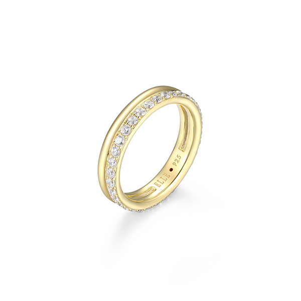 ELLE Sterling Silver GODDESS Cubic Zirconia and Silver Double Row Ring Size 6 - Gold