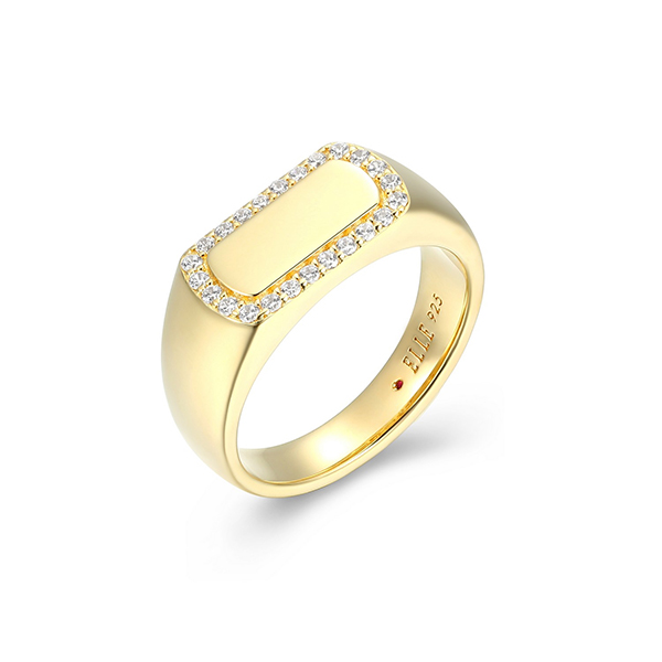 ELLE Sterling Silver ALLURE Cubic Zirconia Halo ID Ring Size 9 - Gold