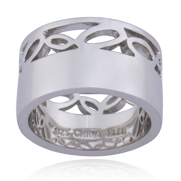 ELLE Sterling Silver Wide Filigree Band Ring Size 6 - Silver