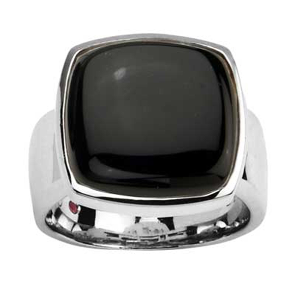 ELLE Sterling Silver Genuine Square Black Agate Ring Size 7 - Silver