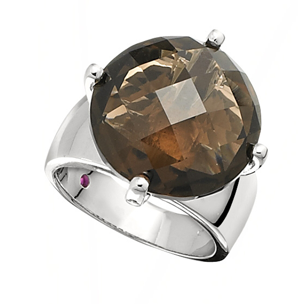 ELLE Sterling Silver Smouler Smoky Quartz Ring Size 6 - Silver