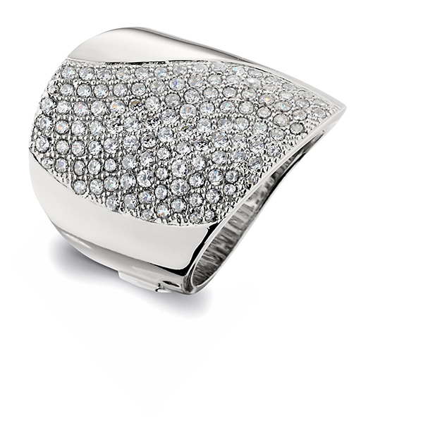 ELLE Sterling Silver Wide Micro Pave Ring Size 6 - Silver