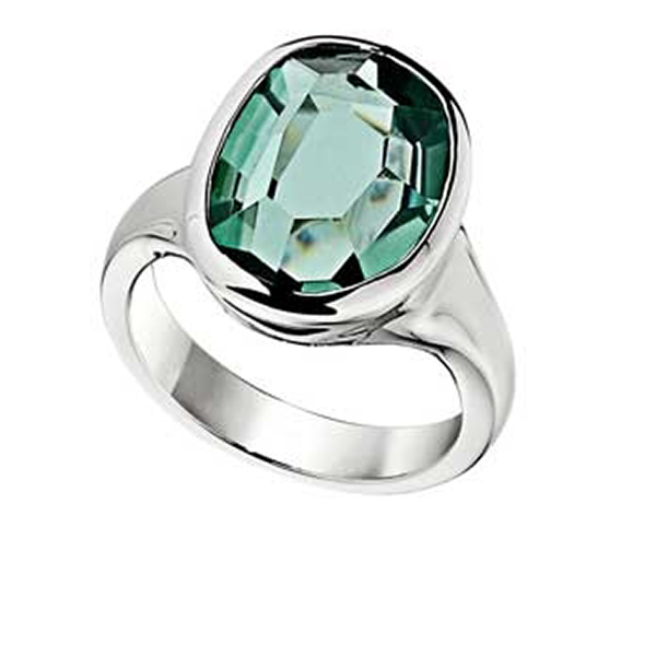 ELLE Sterling Silver SUGAR MELON Simulated Green Quartz Ring Size 7 - Silver