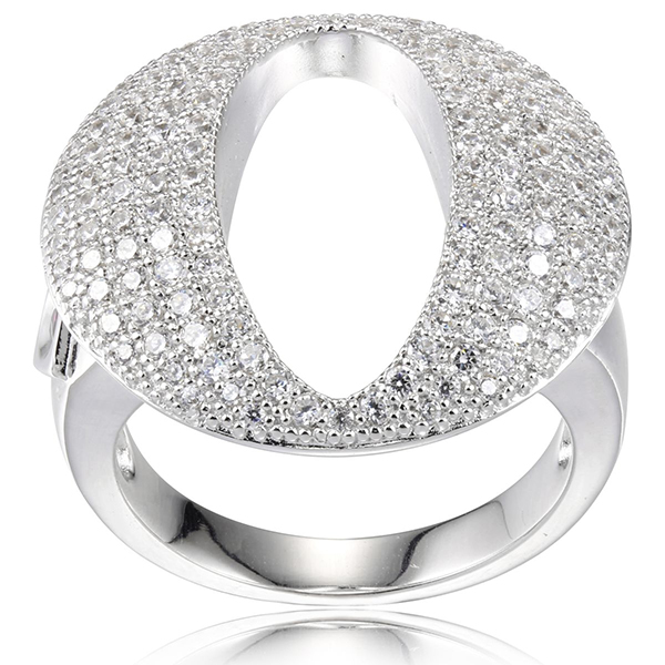 ELLE Sterling Silver Micro Pave Cubic Zirconia Open Circle Ring Size 6 - Silver