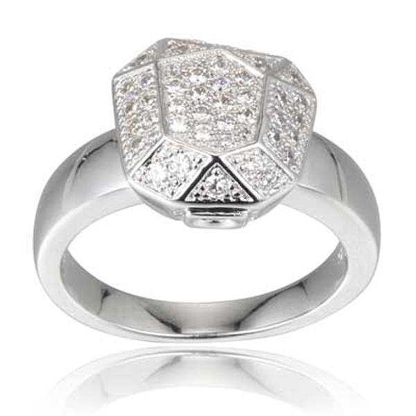ELLE Sterling Silver FACET Micro Pave Ring Size 7 - Silver