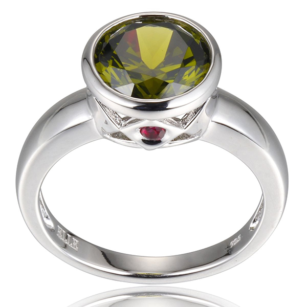 ELLE Sterling Silver Black Olive Cubic Zirconia Bezel Set Ring Size 6 - Silver