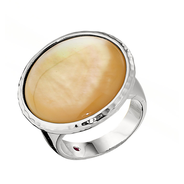 ELLE Sterling Silver SUNRISE Yellow Mother of Pearl Ring Size 6 - Silver