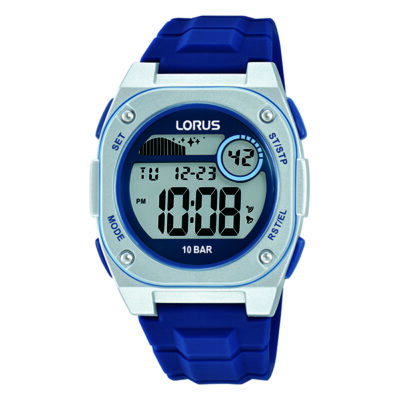 Lorus R2333Q Digital Chronograph Sports Watch - Silver and Blue