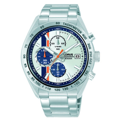 Lorus Men RM399J chronograph Watch - Silver, Blue and Orange