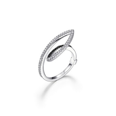 ELLE Sterling Silver Black Nano and White Cubic Zirconia Overlap Ring. Size 6 - Silver