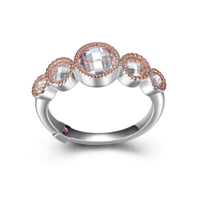ELLE Sterling Silver Five Stone White Cubic Zirconia Two Tone Ring Size 7
