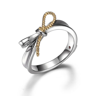 ELLE Sterling Silver Ribbon Two Tone Ring Size 8