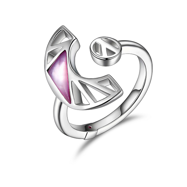 ELLE Sterling Silver Dyed Purple Mother of Pearl Open Crescent Ring Size 6 - Silver
