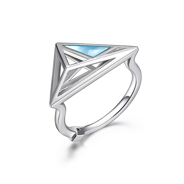ELLE Sterling Silver Dyed Blue Mother of Pearl Triangle Ring Size 6 - Silver