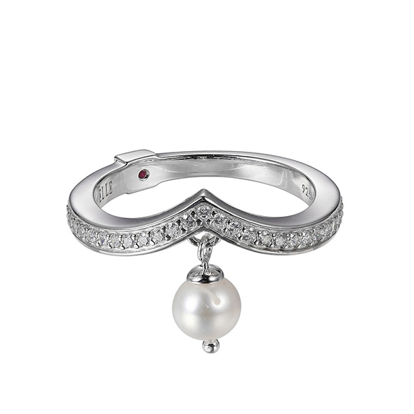 ELLE Sterling Silver Cubic Zirconia and Genuine Pearl Ring Size 6 - Silver