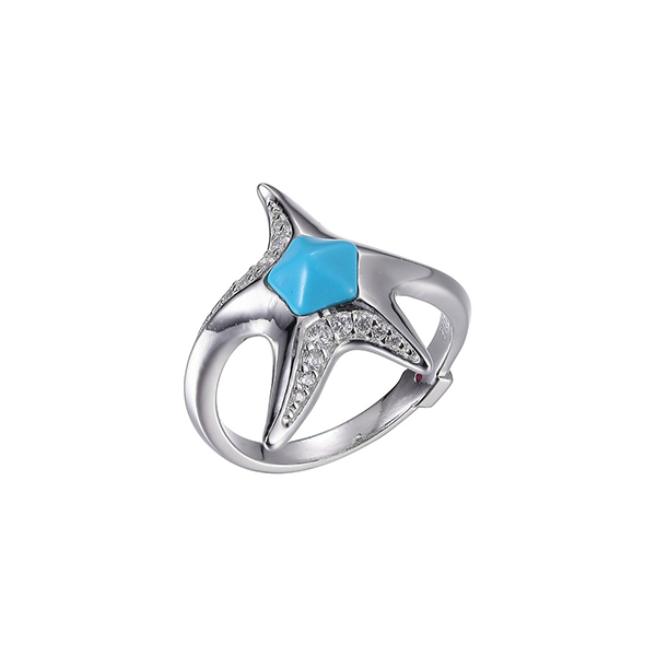 ELLE Sterling Silver Simulated Turquoise and Cubic Zirconia Ring Size 6 - Silver