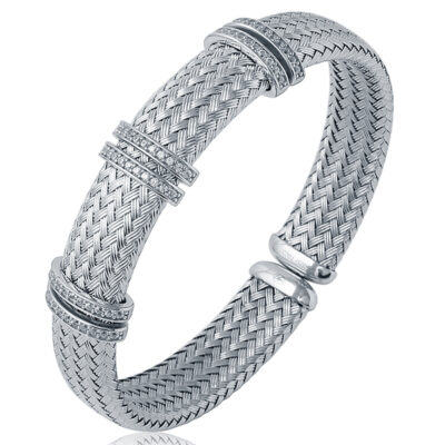 Charles Garnier Sterling Silver FERRERA 12mm Woven Cubic Zirconia Cuff - Silver