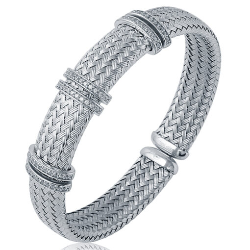 Charles Garnier Sterling Silver FERRERA 12mm Woven Cubic Zirconia Cuff - Silver
