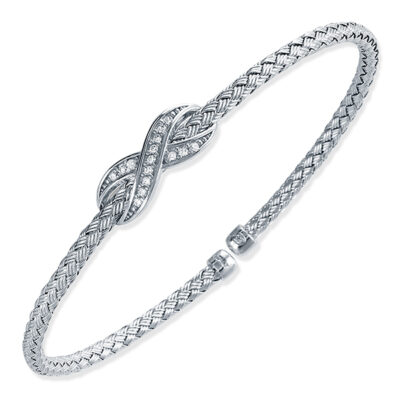 Charles Garnier Sterling Silver INFINITY 3mm Woven Cubic Zirconia Cuff - Silver