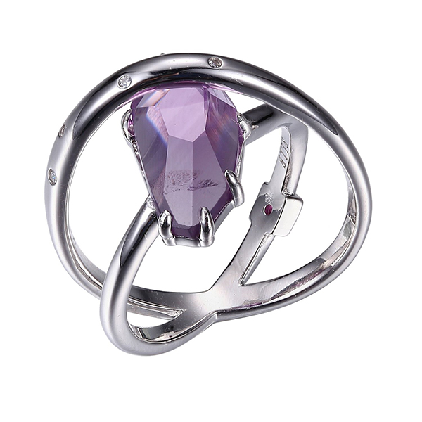 ELLE Sterling Silver Genuine Brazilian Amethyst and Cubic Zirconia Ring Size 6 - Silver