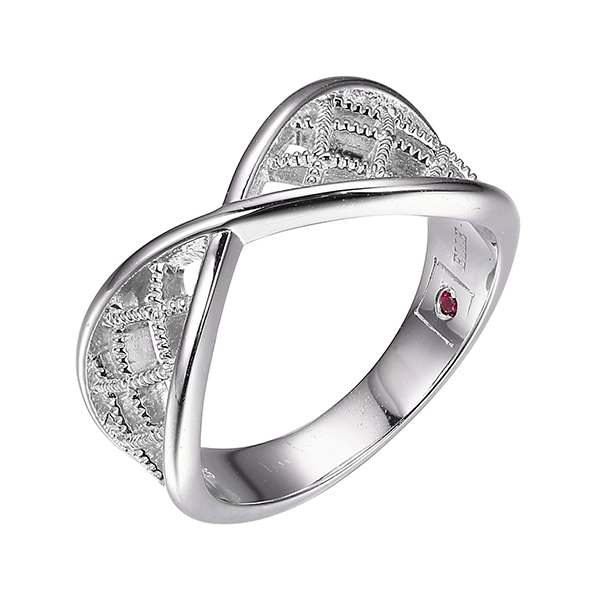 ELLE Sterling Silver Mermaid Textured Criss Cross Ring Size 7 - Silver