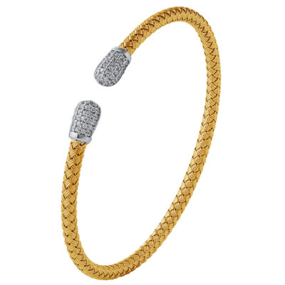 Charles Garnier Sterling Silver SCAFATI 4mm Woven Cubic Zirconia Two Tone Cuff