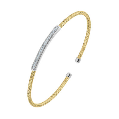 Charles Garnier Sterling Silver KATE 2mm Woven Cubic Zirconia Two Tone Bar Cuff
