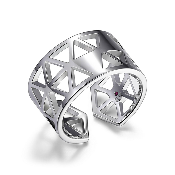 ELLE Sterling Silver Triangular Pattern Wide Open Ring. Size 7 - Silver