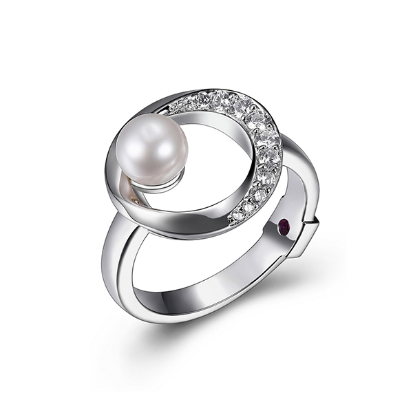 ELLE Sterling Silver Genuine Pearl and Cubic Zirconia Ring Size 6 - Silver