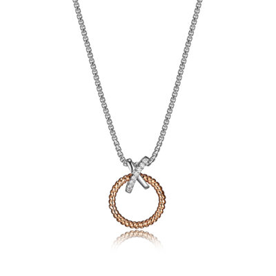 Charles Garnier Sterling Silver LINQ Small Circle Cubic Zirconia Two Tone Necklace Size 17