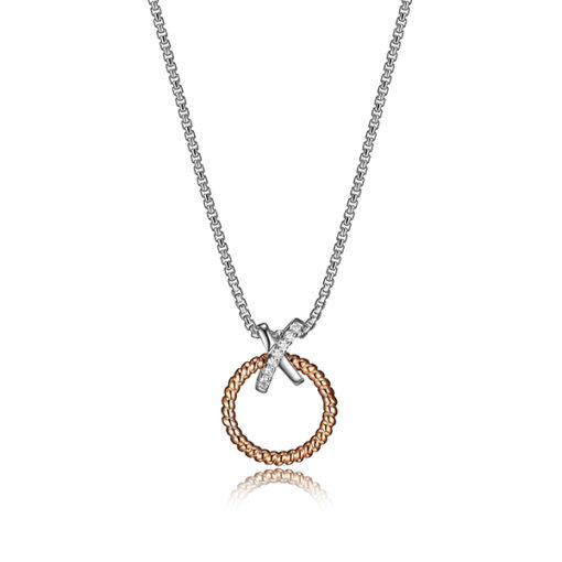 Charles Garnier Sterling Silver LINQ Small Circle Cubic Zirconia Two Tone Necklace Size 17